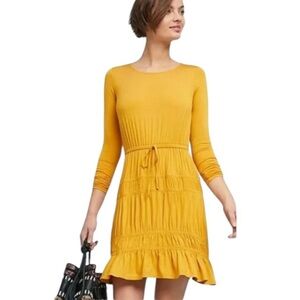 Dolan Left Coast Collection Goldenrod Knit Long Sleeve Tiered Skirt Mini Dress